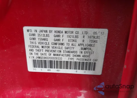 2012 Honda Fit z USA, uszkodzony, nr VIN JHMGE8H32CC028333